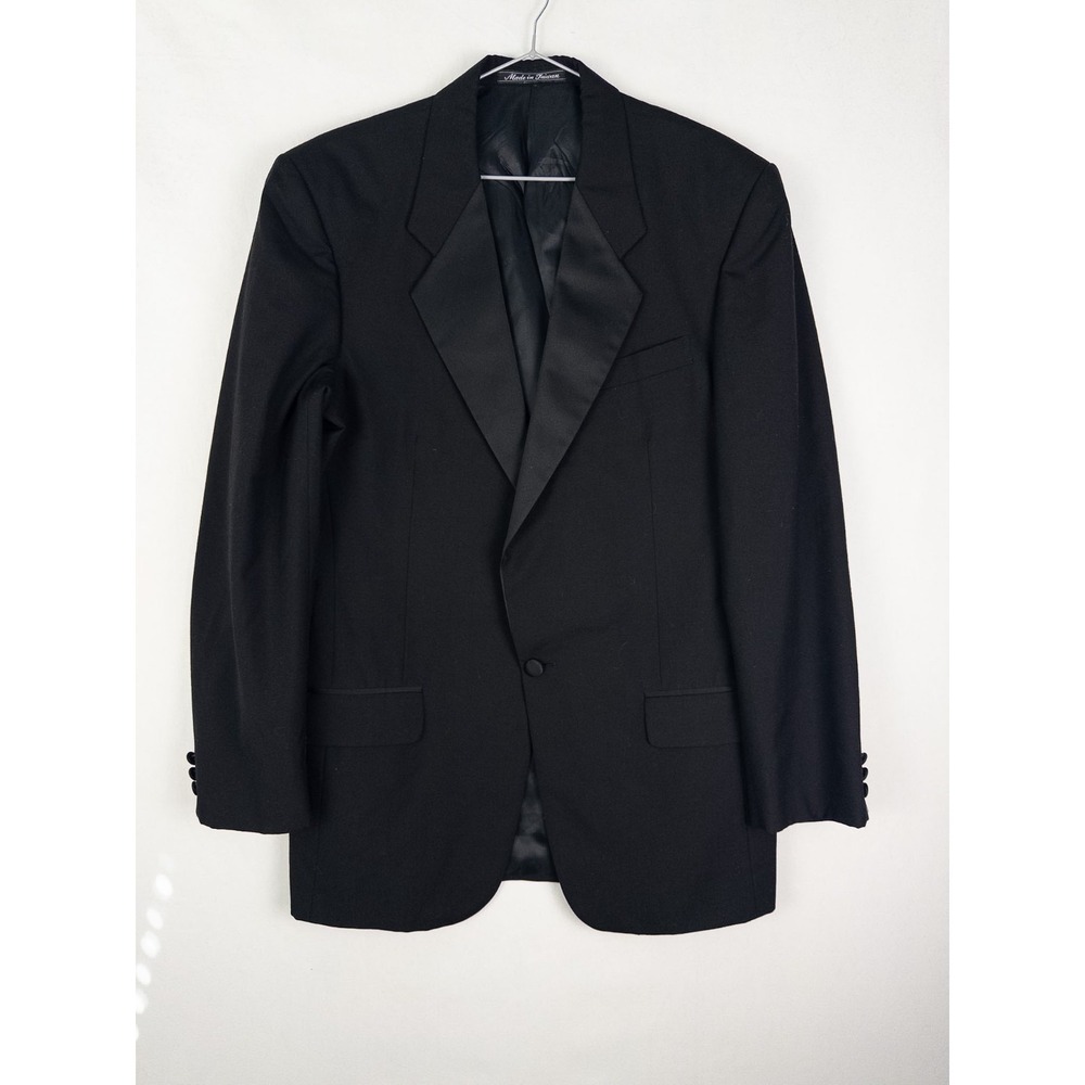 Pierre Balmain Blazer Mens 40L Black on Black Single Breasted‎ 100% Wool Satin